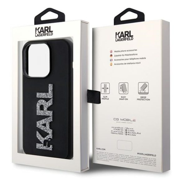 Karl Lagerfeld iPhone 15 Pro Max 3D Rubber Glitter Logo (KLHCP15X3DMBKCK) hátlap, tok, fekete