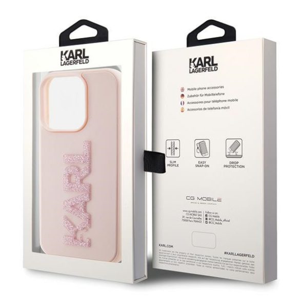 Karl Lagerfeld iPhone 15 Pro Max 3D Rubber Glitter Logo (KLHCP15X3DMBKCP) hátlap, tok, rózsaszín