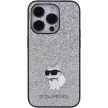 Karl Lagerfeld KLHCP15XGCNPSG Fixed Glitter Choupette Logo Metal Pin iPhone 15 Pro Max 6.7", hátlap, tok, ezüst