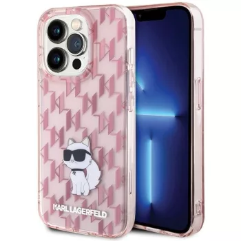   Karl Lagerfeld KLHCP15XHNCMKLP Monogram Choupette iPhone 15 Pro Max 6.7", hátlap, tok, rózsaszín