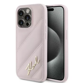   Karl Lagerfeld KLHCP15XPQQDSMGP Diagonal Quilted Script iPhone 15 Pro Max 6.7" hátlap, tok, rózsaszín