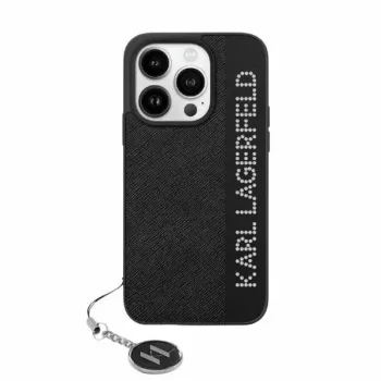   Karl Lagerfeld KLHCP15XPSAKDGCK Saffiano Rhinestones & Charm iPhone 15 Pro Max 6.7", hátlap, tok, fekete, arany