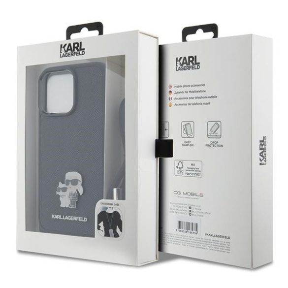 Karl Lagerfeld iPhone 15 Pro Max Crossbody Saffiano Metal Pin Karl & Choupette (KLHCP15XSAKCPSK) hátlap, tok, fekete