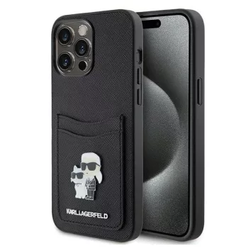   Karl Lagerfeld KLHCP15XSAPKCNPK Saffiano Cardslot KC Metal Pin iPhone 15 Pro Max 6.7", hátlap, tok, fekete