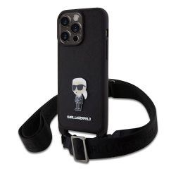   Karl Lagerfeld Saffiano Crossbody Metal Ikonik Case iPhone 15 Pro Max (KLHCP15XSASKNPBK) hátlap, tok, fekete