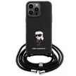 Karl Lagerfeld KLHCP15XSASKNPSK Crossbody Saffiano Monogram Metal Pin Karl & Choupette iPhone 15 Pro Max 6.7" tok, fekete