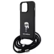 Karl Lagerfeld KLHCP15XSASKNPSK Crossbody Saffiano Monogram Metal Pin Karl & Choupette iPhone 15 Pro Max 6.7" tok, fekete