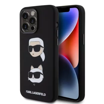   Karl Lagerfeld Liquid Silicone Karl and Choupette Heads Case iPhone 15 Pro Max (KLHCP15XSDHKCNK) hátlap, tok, fekete