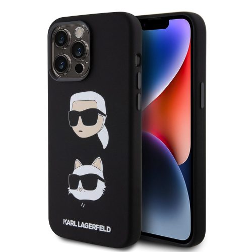 Karl Lagerfeld Liquid Silicone Karl and Choupette Heads Case iPhone 15 Pro Max (KLHCP15XSDHKCNK) hátlap, tok, fekete