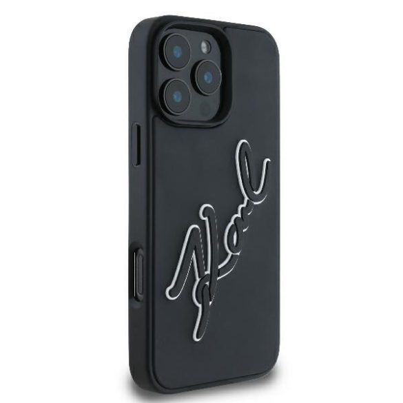 Karl Lagerfeld iPhone 16 Pro 3D Rubber Bicolor Signature (KLHCP16L3DRKSDLK) hátlap, tok, fekete