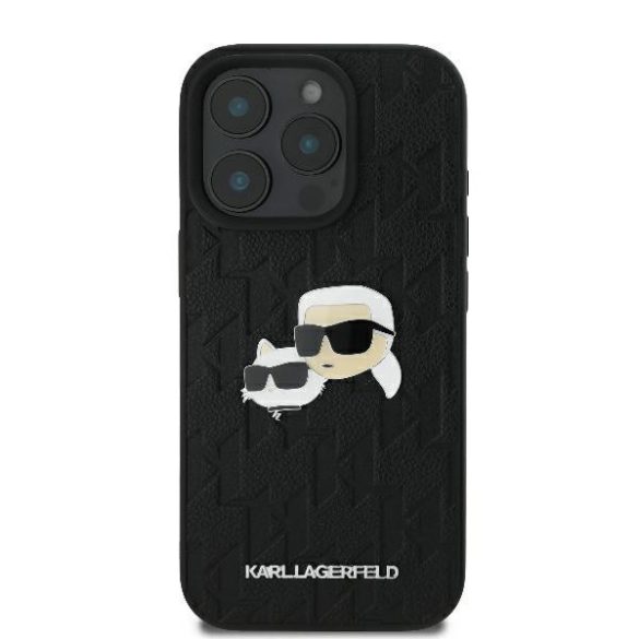 Karl Lagerfeld iPhone 16 Pro Monogram Karl&Chaoupette Head Pin (KLHCP16LPGKLKCPK) hátlap, tok, fekete