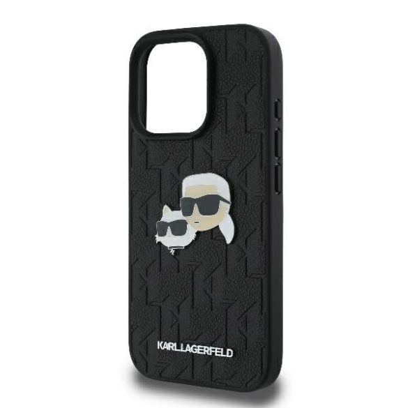 Karl Lagerfeld iPhone 16 Pro Monogram Karl&Chaoupette Head Pin (KLHCP16LPGKLKCPK) hátlap, tok, fekete