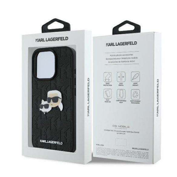 Karl Lagerfeld iPhone 16 Pro Monogram Karl&Chaoupette Head Pin (KLHCP16LPGKLKCPK) hátlap, tok, fekete