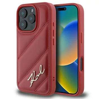  Karl Lagerfeld iPhone 16 Pro Quilted Signature (KLHCP16LPQDSMGP) hátlap, tok, piros