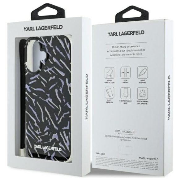 Karl Lagerfeld iPhone 16 Plus Zebra With Cord (KLHCP16MHZBPKCCU) hátlap, tok, lila