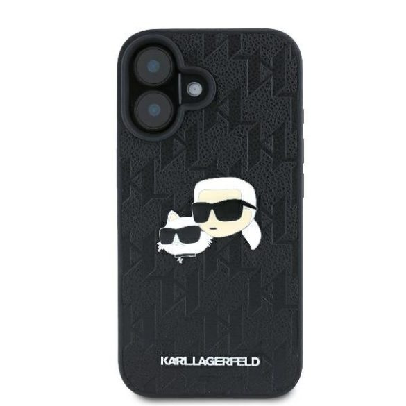 Karl Lagerfeld iPhone 16 Plus Monogram Karl&Chaoupette Head Pin (KLHCP16LPGKLKCPK) hátlap, tok, fekete