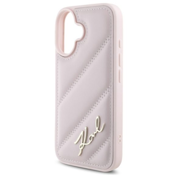 Karl Lagerfeld iPhone 16 Quilted Signature (KLHCP16SPQDSMGP) hátlap, tok, rózsaszín