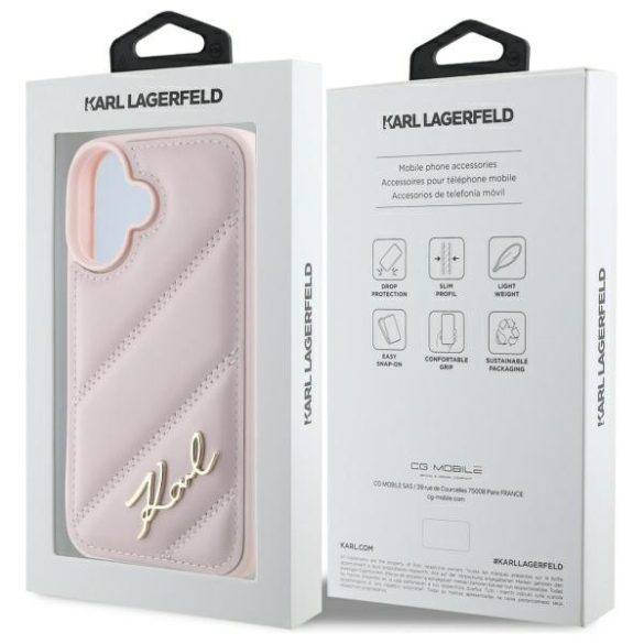 Karl Lagerfeld iPhone 16 Quilted Signature (KLHCP16SPQDSMGP) hátlap, tok, rózsaszín