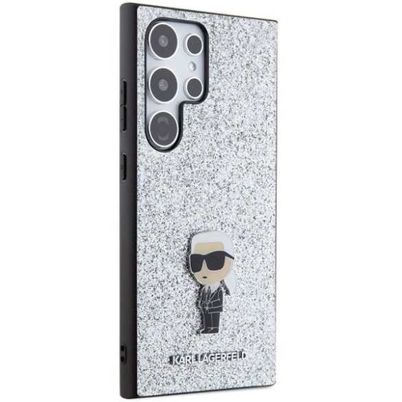 Karl Lagerfeld Samsung Galaxy S24 Ultra Fixed Glitter Ikonik Logo Metal Pin (KLHCS24LGCNPSG) hátlap, tok, ezüst