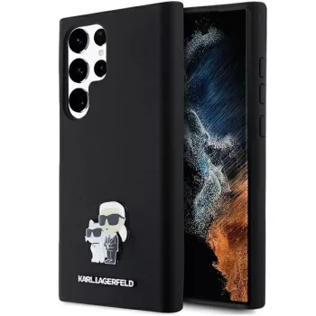   Karl Lagerfeld KLHCS24LSMHKCNPK Silicone Karl&Choupette Metal Pin Samsung Galaxy S24 Ultra hátlap, tok, fekete