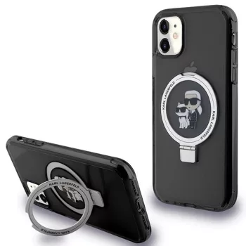   Karl Lagerfeld Ring Stand Karl&Choupette MagSafe case for iPhone 11/Xr tok, fekete