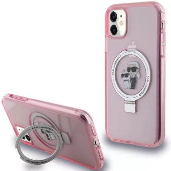   Karl Lagerfeld Ring Stand Karl&Choupette MagSafe case for iPhone 11/Xr tok, rózsaszín