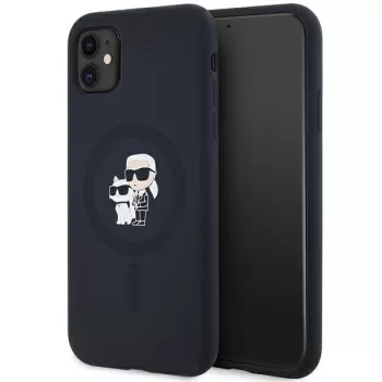   Karl Lagerfeld KLHMN61SCMKCRHK Silicone Karl & Choupette MagSafe iPhone 11/Xr 6.1", hátlap, tok, fekete