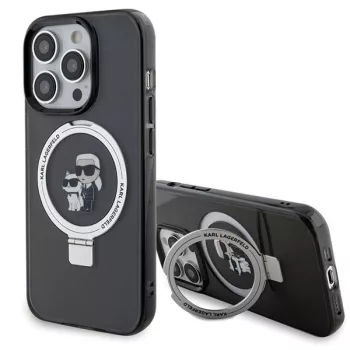  Karl Lagerfeld KLHMP13LHMRSKCK Ring Stand Karl&Choupette MagSafe iPhone 13 Pro 6.1", hátlap, tok, fekete