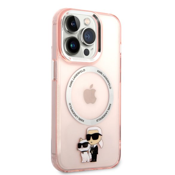 Karl Lagerfeld iPhone 14 Pro Magsafe IML Karl and Choupette NFT (KLHMP14LHNKCIP) hátlap, tok, rózsaszín