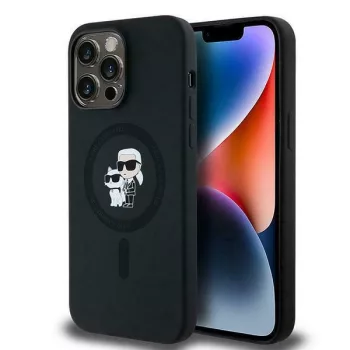   Karl Lagerfeld KLHMP14LSCMKCRHK Silicone Karl & Choupette MagSafe iPhone 14 Pro 6.1", hátlap, tok, fekete