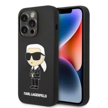   Karl Lagerfeld KLHMP14LSNIKBCK Liquid Glitter Choupette Head Magsafe iPhone 14 Pro 6,1" hátlap, tok, fekete