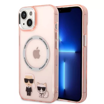   Karl Lagerfeld iPhone 14 Plus MagSafe Karl and Choupette (KLHMP14MHKCP) hátlap, tok, rózsaszín
