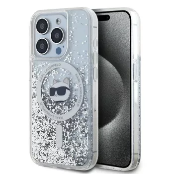   Karl Lagerfeld KLHMP14XLGCHSGH Liquid Glitter Choupette Head Magsafe iPhone 14 Pro Max 6.7" hátlap, tok, átlátszó