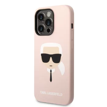   Karl Lagerfeld MagSafe Compatible Case Liquid Silicone Karl Head iPhone 14 Pro Max (KLHMP14XSLKHLP) MagSafe hátlap, tok, rózsaszín