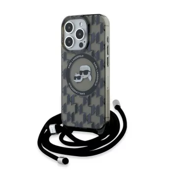   Karl Lagerfeld KLHMP15LHCKCKCKLCK IML Crossbody Monogram Karl & Choupette Head MagSafe iPhone 15 Pro 6.1", hátlap, tok, fekete