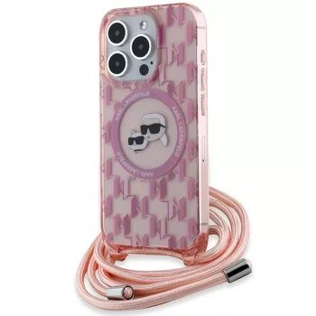   Karl Lagerfeld KLHMP15LHCKCKCKLCP IML Crossbody Monogram Karl & Choupette Head MagSafe iPhone 15 Pro 6.1" hátlap, tok, rózsaszín