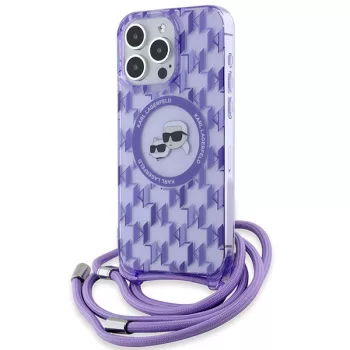   Karl Lagerfeld KLHMP15LHCKCKCKLCU IML Crossbody Monogram Karl & Choupette Head MagSafeiPhone 15 Pro 6.1" hátlap, tok, lila