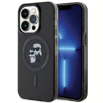   Karl Lagerfeld KLHMP15LHGKKCNOK Karl&Choupette Glitter MagSafe iPhone 15 Pro 6.1", hátlap, tok, fekete