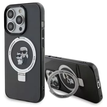   Karl Lagerfeld KLHMP15LHMRSKCK Ring Stand Karl&Choupette MagSafe iPhone 15 Pro 6.1", hátlap, tok, fekete
