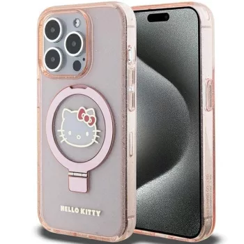   Hello Kitty Ring Stand Glitter Electrop Logo MagSafe HKHMP15LHRSGEP iPhone 15 Pro 6.1" hátlap, tok, rózsaszín