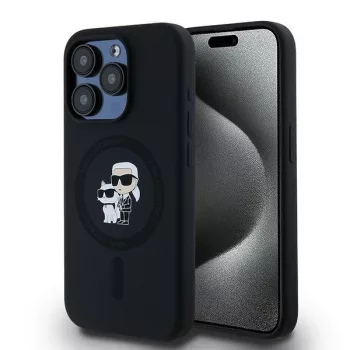   Karl Lagerfeld KLHMP15LSCMKCRHK Silicone Karl & Choupette MagSafe iPhone 15 Pro 6.1", hátlap, tok, fekete