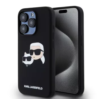   Karl Lagerfeld iPhone 15 Pro Liquid Silicone Double Heads KLHMP15LSKCHPPLK MagSafe hátlap, tok, fekete