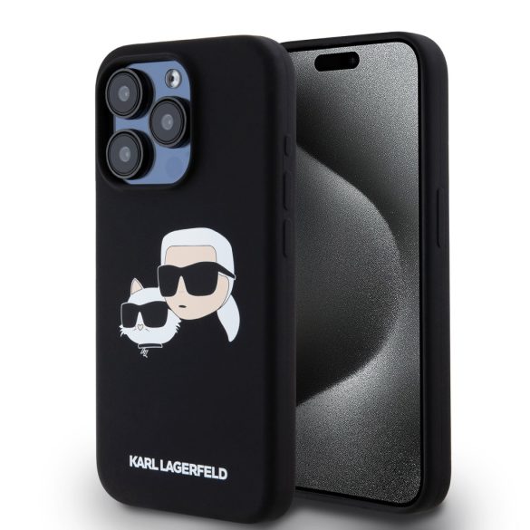 Karl Lagerfeld iPhone 15 Pro Liquid Silicone Double Heads KLHMP15LSKCHPPLK MagSafe kompatibilis hátlap, tok, fekete