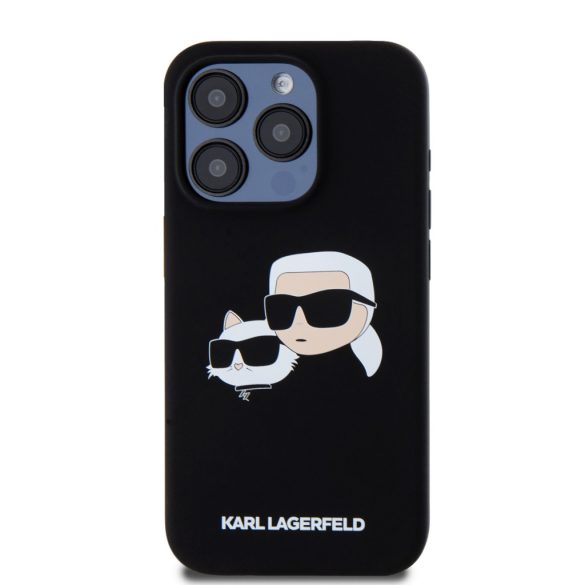 Karl Lagerfeld iPhone 15 Pro Liquid Silicone Double Heads KLHMP15LSKCHPPLK MagSafe kompatibilis hátlap, tok, fekete