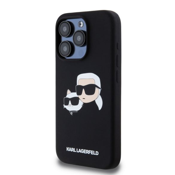 Karl Lagerfeld iPhone 15 Pro Liquid Silicone Double Heads KLHMP15LSKCHPPLK MagSafe kompatibilis hátlap, tok, fekete