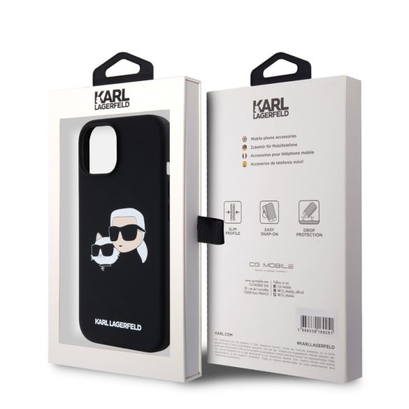 Karl Lagerfeld iPhone 15 Pro Liquid Silicone Double Heads KLHMP15LSKCHPPLK MagSafe kompatibilis hátlap, tok, fekete