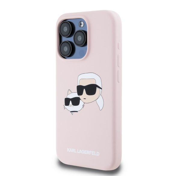 Karl Lagerfeld iPhone 15 Pro Liquid Silicone Double Heads KLHMP15LSKCHPPLP MagSafe kompatibilis hátlap, tok, rózsaszín