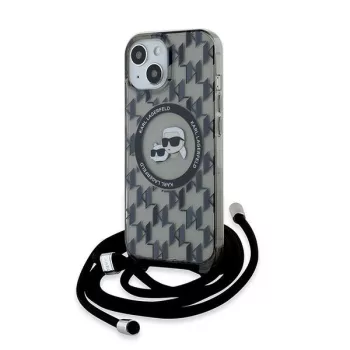   Karl Lagerfeld KLHMP15SHCKCKCKLCK IML Crossbody Monogram Karl & Choupette Head MagSafe iPhone 15 6.1", hátlap, tok, fekete