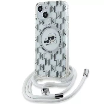   Karl Lagerfeld KLHMP15SHCKCKCKLCT IML Crossbody Monogram Karl & Choupette Head MagSafe iPhone 15 6.1" hátlap, tok, átlátszó