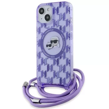   Karl Lagerfeld KLHMP15SHCKCKCKLCU IML Crossbody Monogram Karl & Choupette Head MagSafe iPhone 15 6.1", hátlap, tok, lila